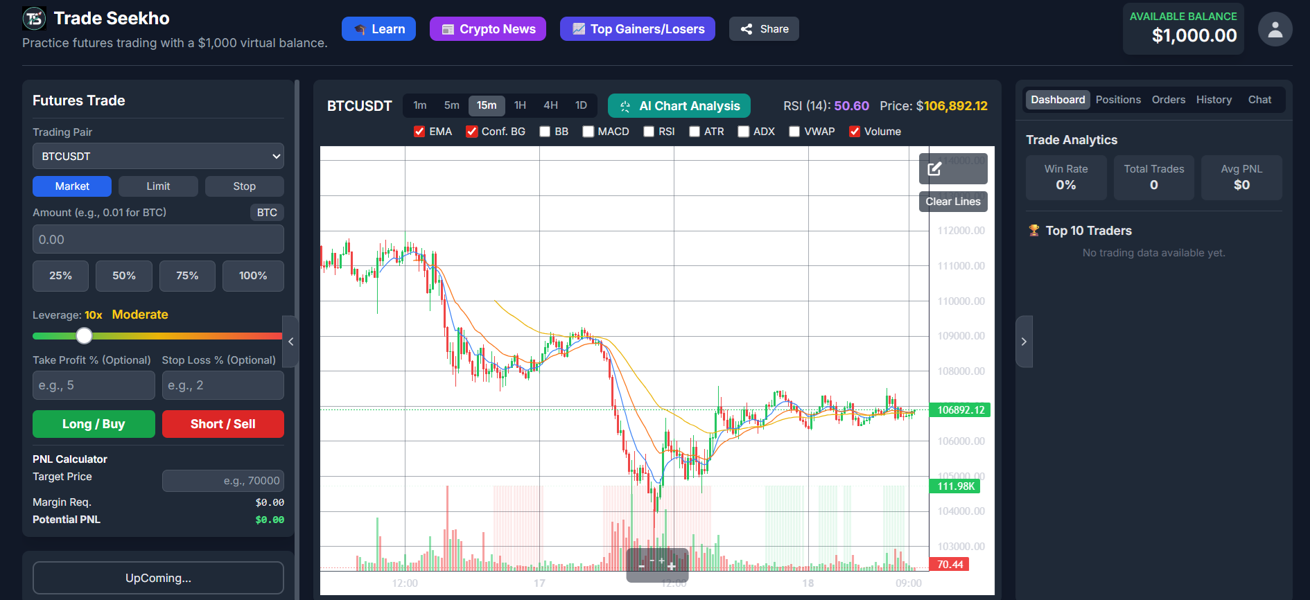 Screenshot of the Trade Seekho trading application